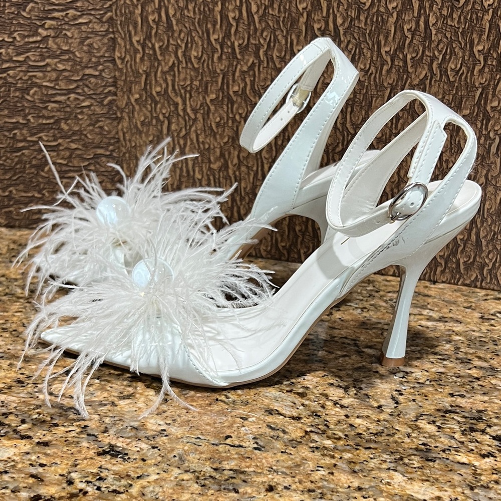 LULUS Elegant White Feathered Women's Shoes, Ideal for the a bride ….
